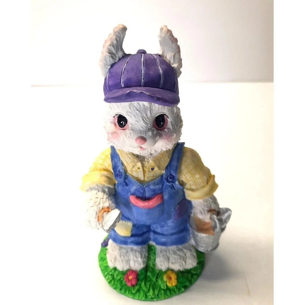Vintage Easter Jubilee Bunny Family Figurine Set 3 Piece Resin Garden Decor Box